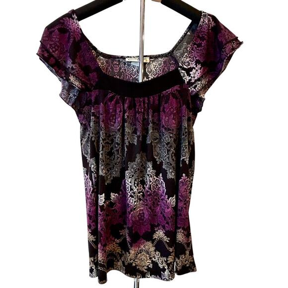Dark Fairy Purple Multicolor Stretch Short Ruffle Flutter Slv Witchy Whimsy SM - Picture 1 of 10